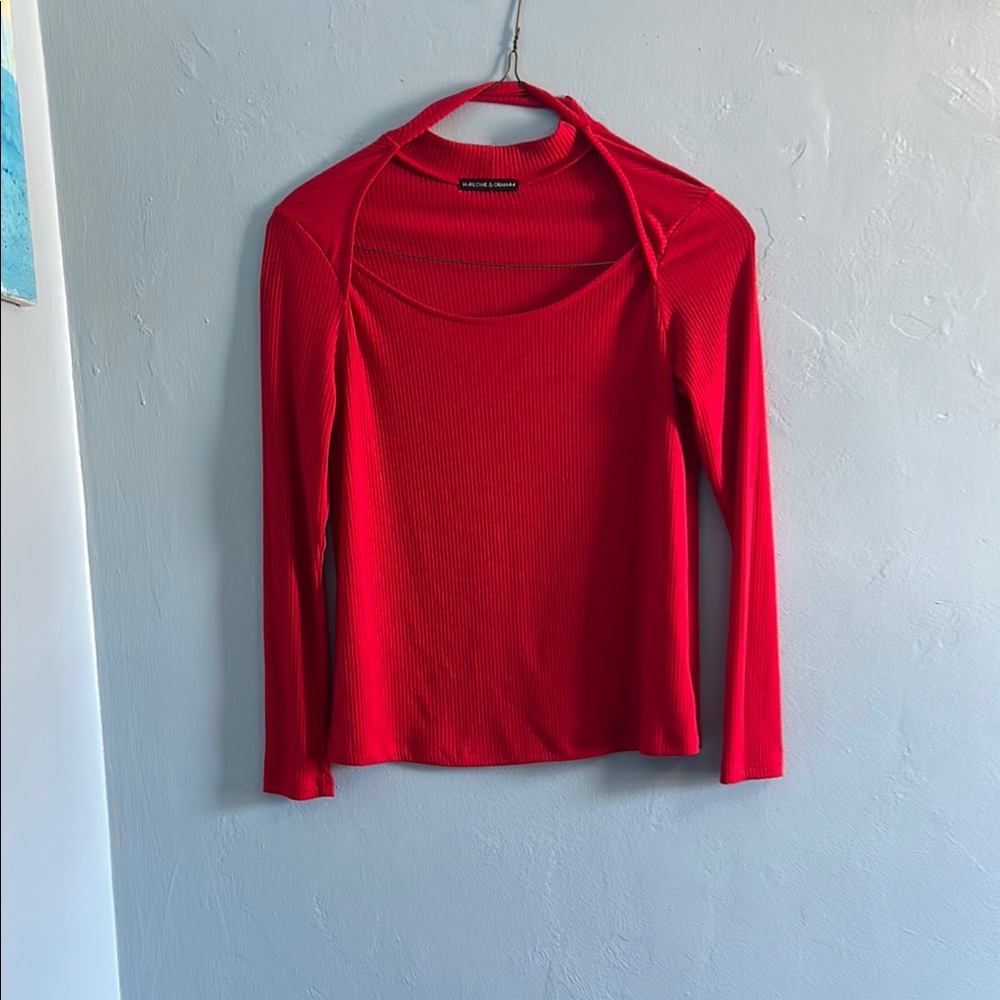Harlowe & Graham Red 3/4 Sleeve Cut Out Blouse